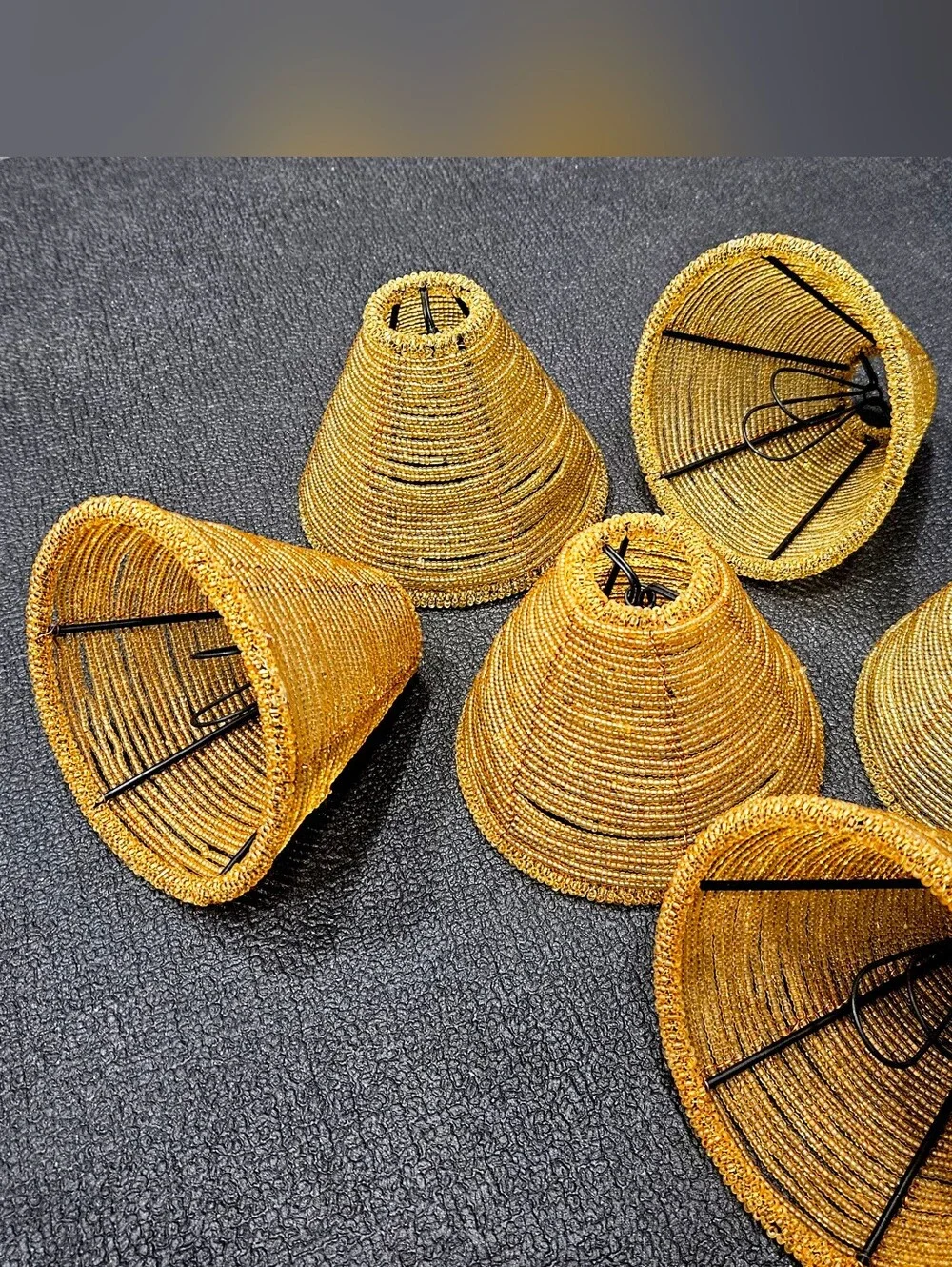 6 Amber Glass Seed Beaded Small Lamp Shades